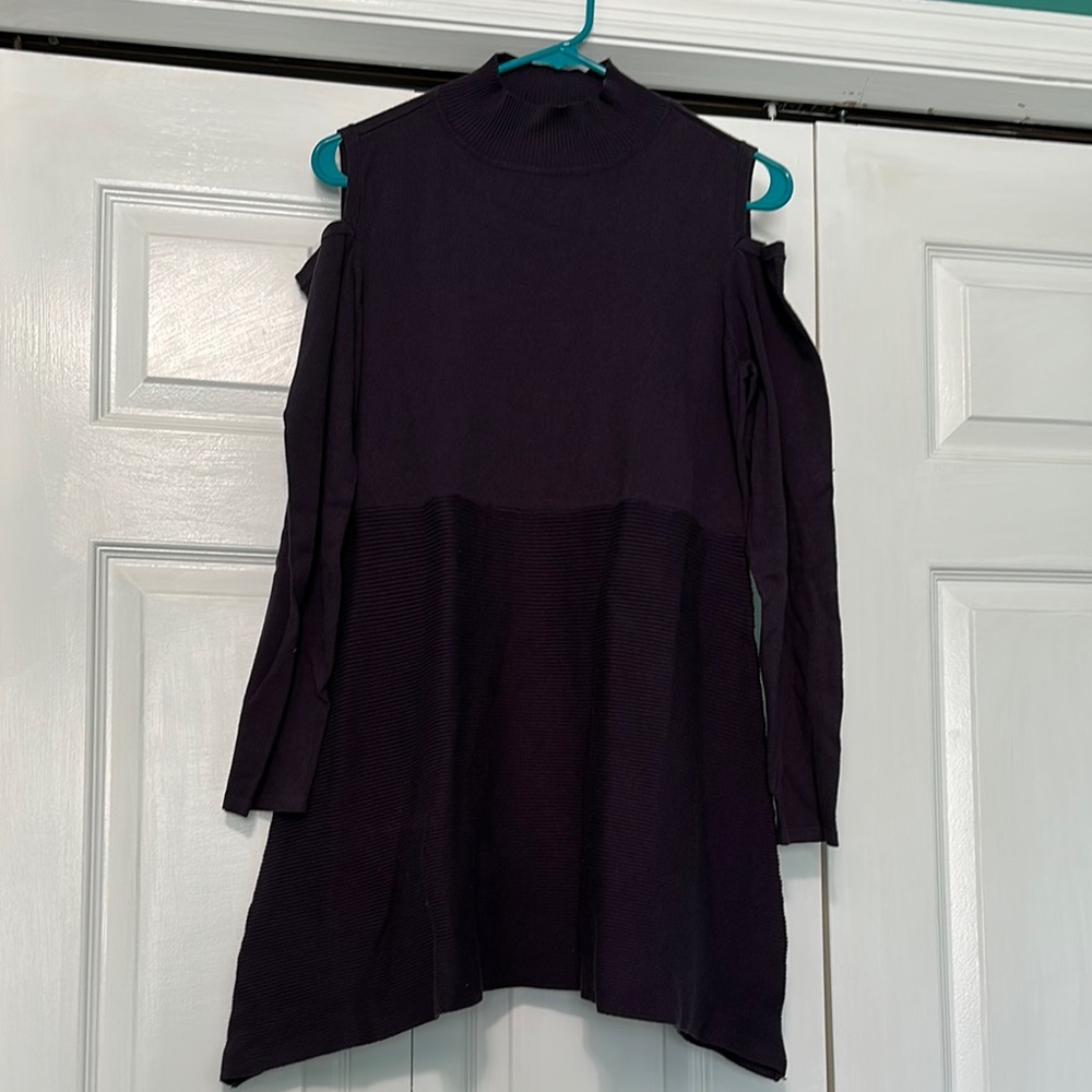 Style & Co. Purple Cold Shoulder Mock Sweater